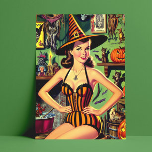 Pinupet vintage Halloween Cute Witch Vykort