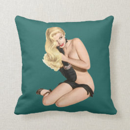 Pinupflicka som ha på sig ingenting utom svart kudde