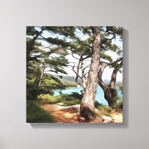 Pinus pinea Gräs Träd Forest Painting Canvastryck