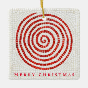 PINWHEEL MOSAIC Ceramic Square Ornament + Text
