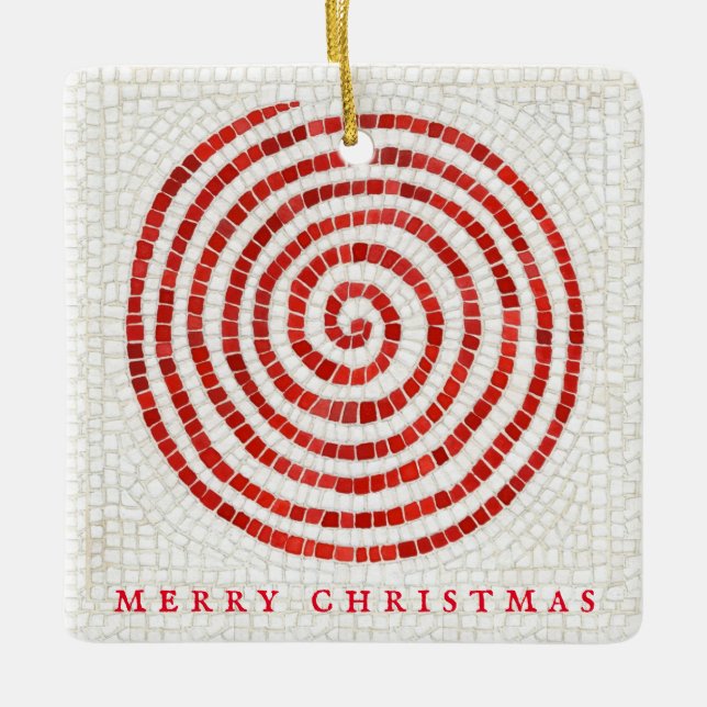 PINWHEEL MOSAIC Ceramic Square Ornament + Text (Framsida)