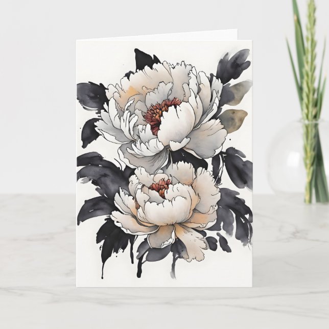 Pion - Akvarellblommor Kort (Framsida)