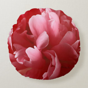 Pion Blommar Macro, Rosa Red. Rund Kudde