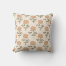 Pion Blommig Blocktryck Vintage Boho Varm Neutral