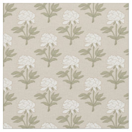 Pion Blommig Blocktryck Vintage Svamp Beige Tyg