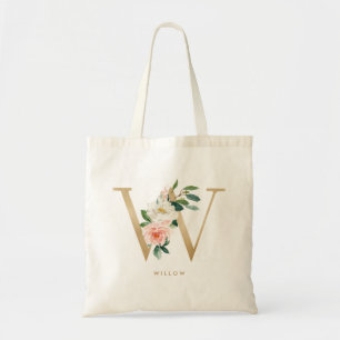 Pion Blommig Bokstav W Guld Monogram Brudtärna Tygkasse