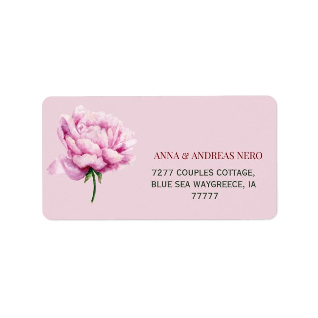 Pion Blommig Bröllopsreturadress Adressetikett (Framsidan)