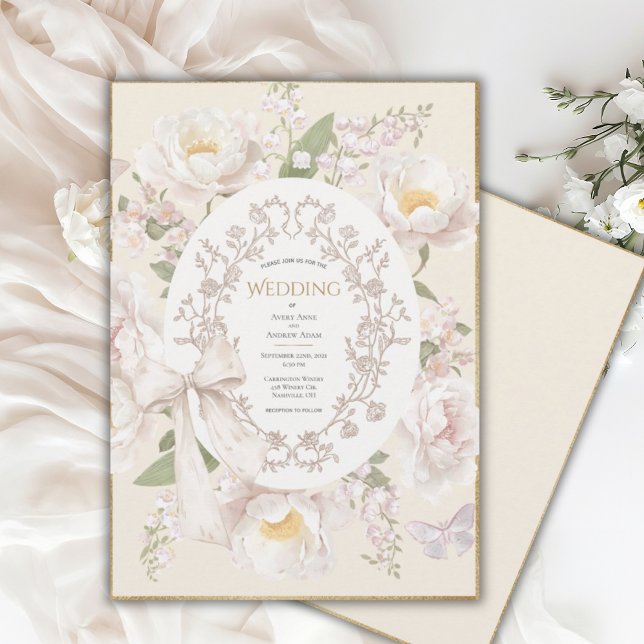 Pion Blommig Vintage Elegant Bröllop Inbjudningar (Skapare uppladdad)