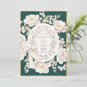Pion Blommig Vintage Elegant Jägare Grön Bröllop Inbjudningar