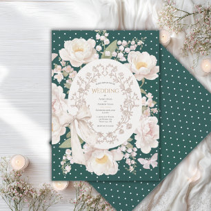 Pion Blommig Vintage Elegant Jägare Grön Bröllop Inbjudningar