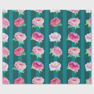 Pion Blommiga Ränder Vattenfärgspapper Presentpapper