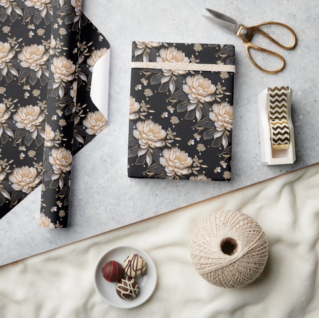 Pion blomster mönster elegant lyxig presentpapper (Hantverk)