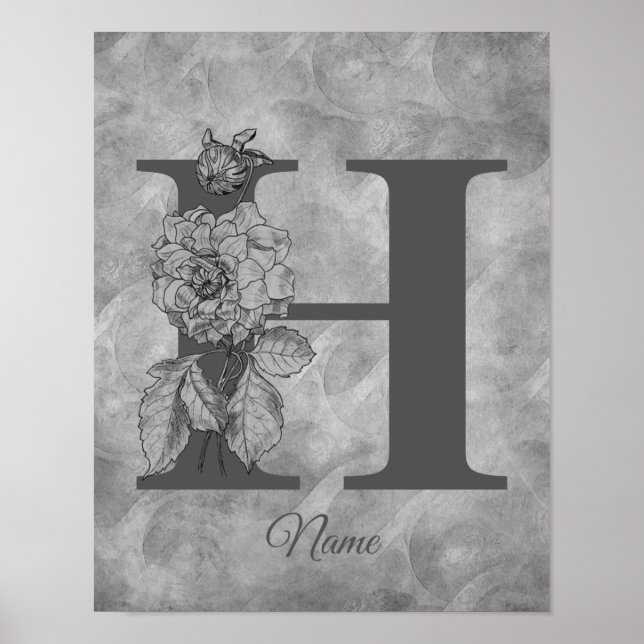 Pion Elegant Monogram Initial H Personlig Poster (Framsidan)