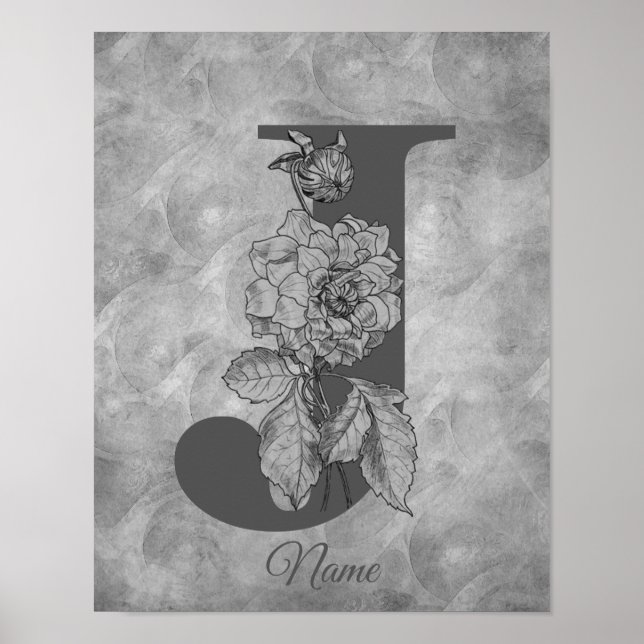 Pion Elegant Monogram Initial J Personlig Poster (Framsidan)