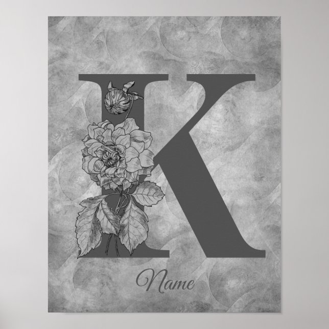 Pion Elegant Monogram Initial K Personlig Poster (Framsidan)