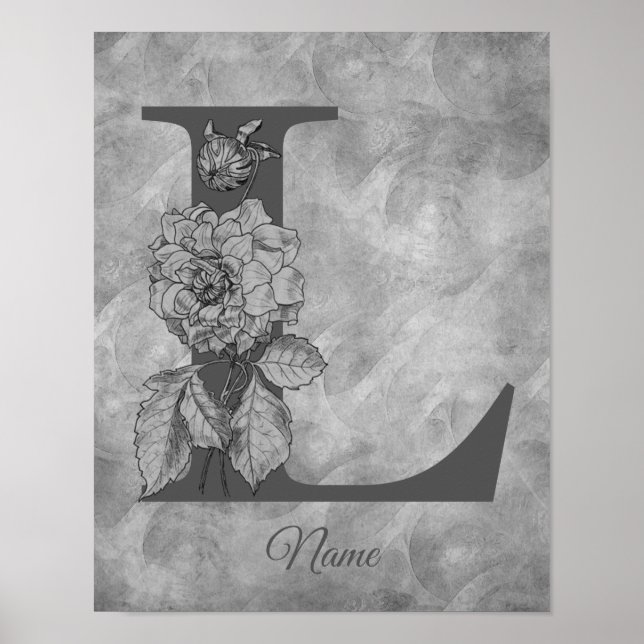 Pion Elegant Monogram Initial L Personlig Poster (Framsidan)
