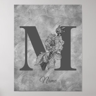 Pion Elegant Monogram Initial M Personlig Poster