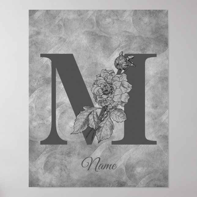 Pion Elegant Monogram Initial M Personlig Poster (Framsidan)