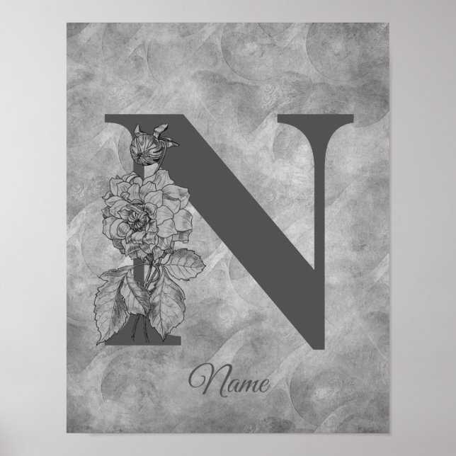 Pion Elegant Monogram Initial N Personlig Poster (Framsidan)