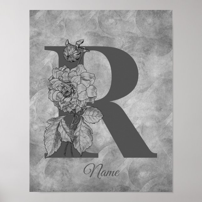 Pion Elegant Monogram Initial R Personlig Poster (Framsidan)