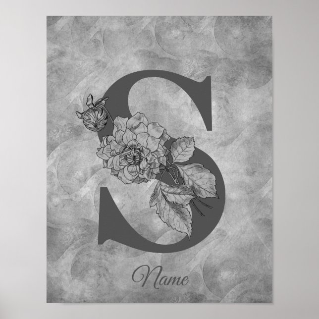 Pion Elegant Monogram Initial S Personlig Poster (Framsidan)