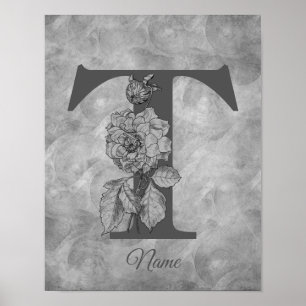 Pion Elegant Monogram Initial T Personlig Poster