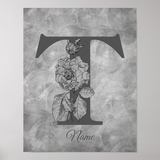 Pion Elegant Monogram Initial T Personlig Poster (Framsidan)