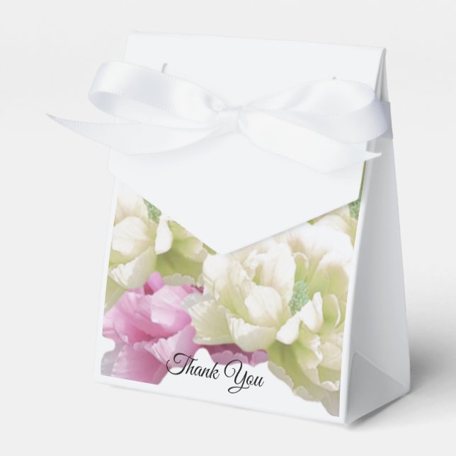 Pion Favor Box i rosa och elfenben Presentaskar (Framsidan Sidan)