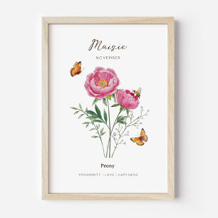 Pion Födelsemånad Blomma Affisch