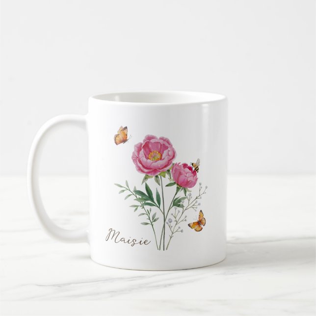 Pion Födelsemånad Blomma Kaffemugg (Vänster)