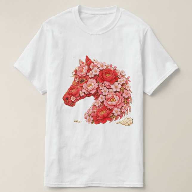 Pion Körsbärsblomma Blommig Hästhuvud T Shirt (Design framsida)