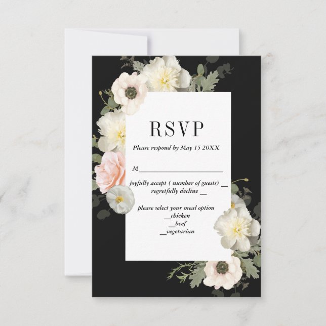 Pion och Anemon Romantisk RSVP-kort OSA Kort (Framsida)
