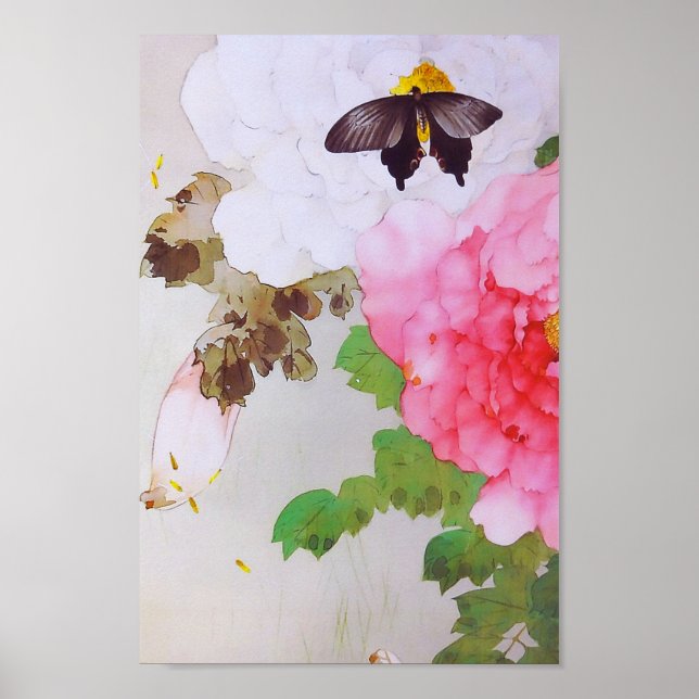 Pion och fjäril (detalj), Watanabe Seitei Poster (Framsidan)