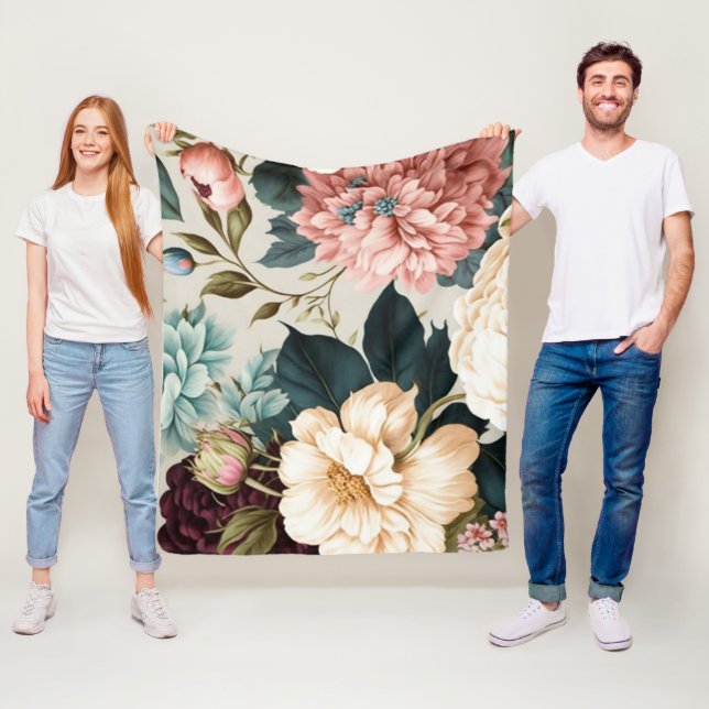 Pion och Gardenia Sömlöst Blommigt Mönster   Fleecefilt (På plats)