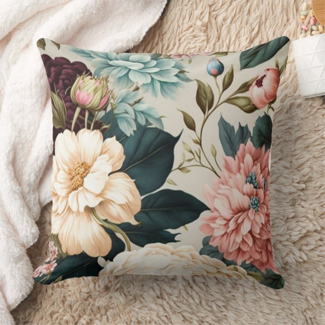 Pion och Gardenia Sömlöst Blommigt Mönster Kudde (Filt)