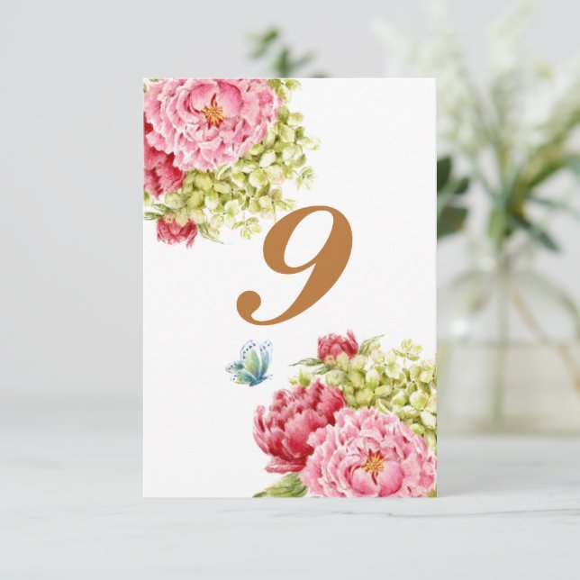 Pion och hortensia bordskort nr 9 OSA kort (Stående Fram)