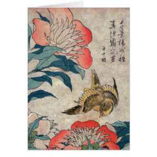 Pion och kanariefågel, Hokusai Hälsningskort
