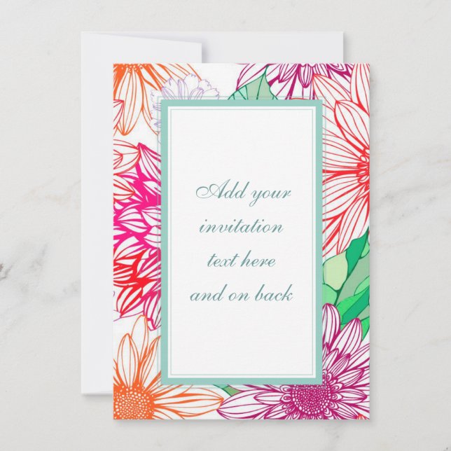 Pion och vilda blommor inbjudningar (Framsida)