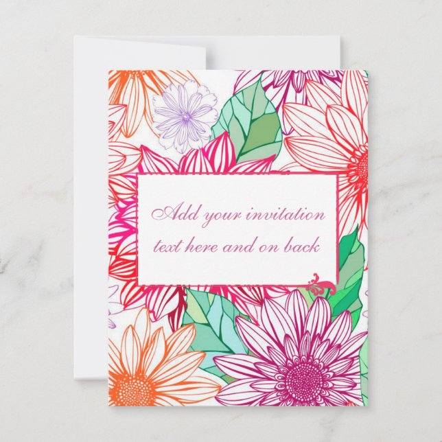 Pion och vilda blommor inbjudningar (Framsida)