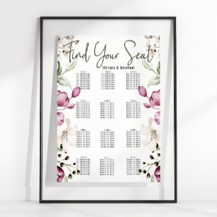 Pion Pink Burgunder Blommig Bröllopsplatskarta Poster