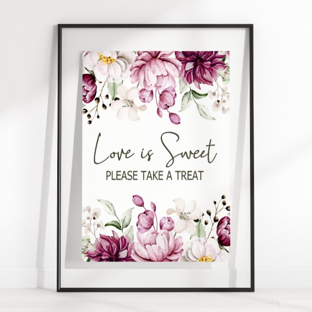 Pion Rosa Burgunder Blommig Bröllop Kärlek Är Söt Poster (Skapare uppladdad)