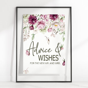 Pion Rosa Burgunder Blommig Bröllopskort & Gåvor Poster
