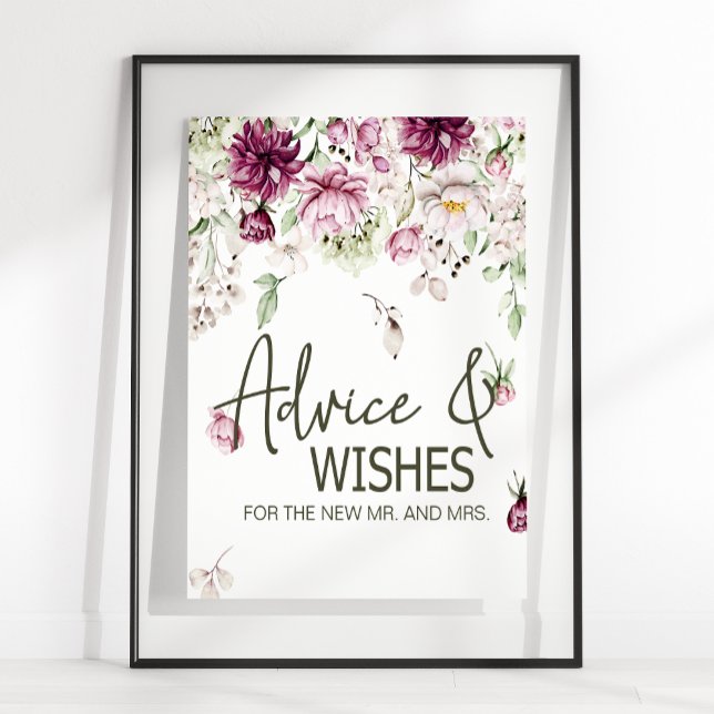 Pion Rosa Burgunder Blommig Bröllopskort & Gåvor Poster (Skapare uppladdad)