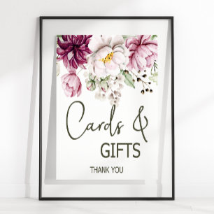 Pion Rosa Burgunder Blommig Bröllopskort & Gåvor Poster