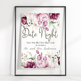 Pion Rosa Burgunder Blommig Dejtingsnatt Poster