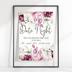 Pion Rosa Burgunder Blommig Dejtingsnatt Poster