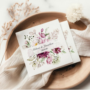 Pion Rosa Burgunder Blommig Romantisk Bröllop Pappersservett
