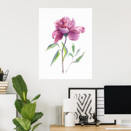 Pion Vattenfärg Botanisk Väggkonst