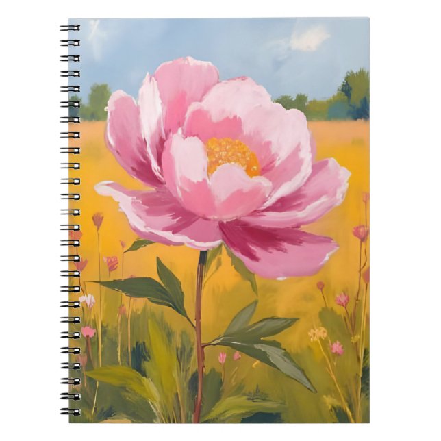 Pionblom | Rosa Blomsterfält Vattenfärg Anteckningsbok (Framsidan)