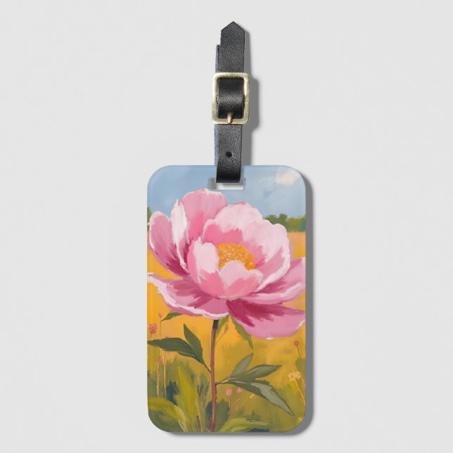 Pionblom | Rosa Blomsterfält Vattenfärg Bagagebricka (Framsida vertikal)